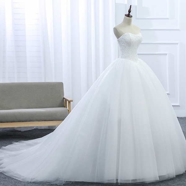 Lace Tulle Ball Gowns Wedding Dresses Lace Up -Romantic Bridal Gowns Court Train Fast DH4174