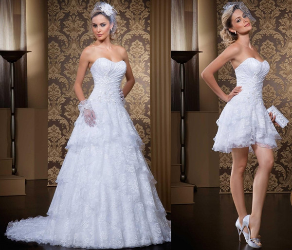 New Style 2 In 1 Wedding Dresses Vintage Sweetheart Sexy Sweetheart Vestidos De Novia Bridal Gowns With Detachable Skirt HY4004