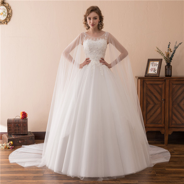 Elegant New Dresses O Neck With Appliques And Wrap A Line Tulle Long Wedding Party Bride Dresses For Women Wedding Dresses Gowns DH4239