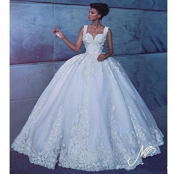 Arabic Sweetheart Wedding Dresses Ball Gown Lace Appliques Vintage Customized Wedding Gowns Zipper Back Sweep Train Gorgeous Bridal Dress