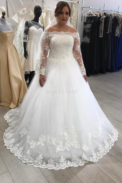 Vestidos de novia A Line Plus Size Wedding Dresses Bateau Long Sleeve Floor Length Formal Western Bridal Gowns Custom Made