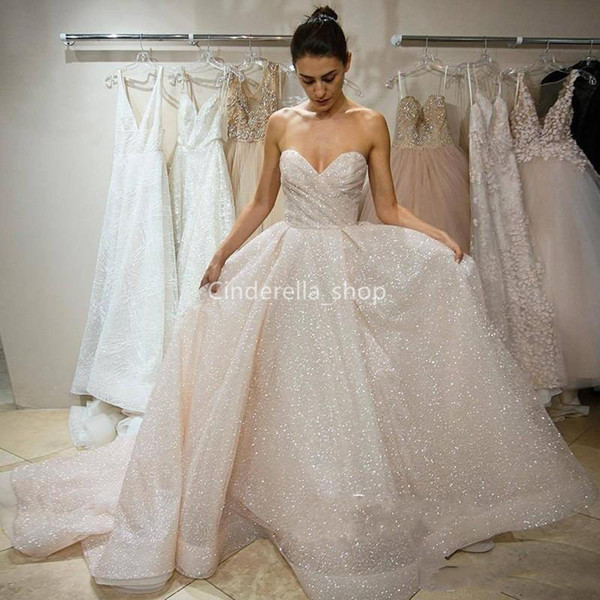 Sparkly Sweetheart A-Line Wedding Dresses Sleeveless Sequined Zipper Back Mariage Gowns With Court Train vestido de novia