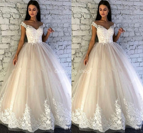 Beautiful A Line Wedding Dresses Off The Shoulder Lace Appliques Tulle Bridal Gowns Country Plus Size vestido de novia