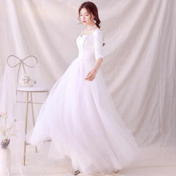 Hepburn A Line Wedding Dresses with Half Sleeves Simple Beach Wedding Gowns Lace Up Bride Dress