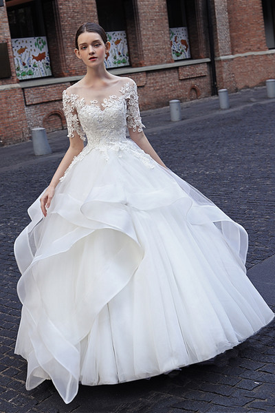 Mingli Tengda Cascading Ruffles Princess Wedding Dresses Real Photos Bridal Gowns Lace Vintage Wedding Dress Vestido De Novia Custom Made