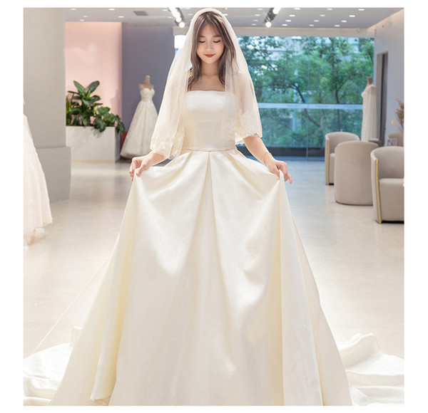 Mingli Tengda Luxury Satin Strapless Wedding Dresses Vintage Off the Shoulder Dream Princess Sleeveless Wedding Gowns vestido de novia