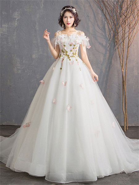 Mingli Tengda Elegant Off the Shoulder Princess Dream Bride Wedding Dresses Plus Size Bridal Gown Short Sleeve Sexy A Line Wedding Dress