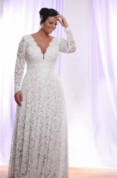 Plus size Wedding Dresses full lace winter long sleeve a line bridal gown white cheap wedding dress