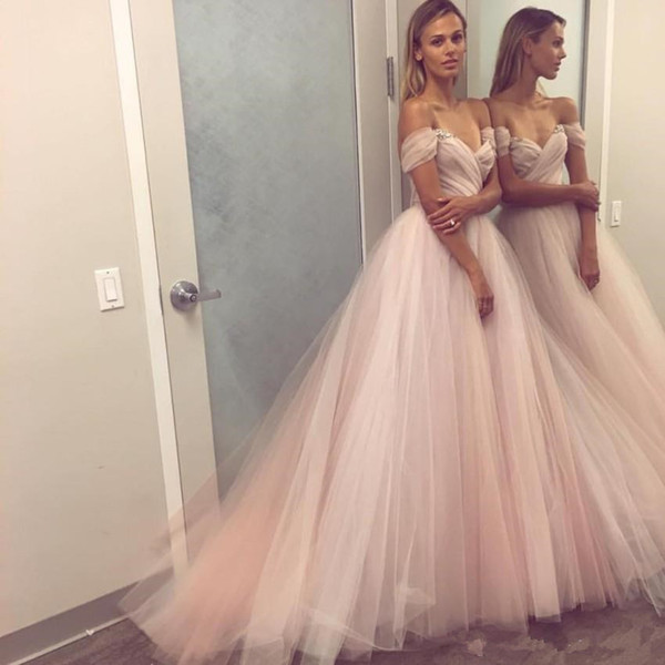 Lovely pink Wedding Dresses off shoulder tulle sweetheart elegant designer bridal wedding gowns custom made 