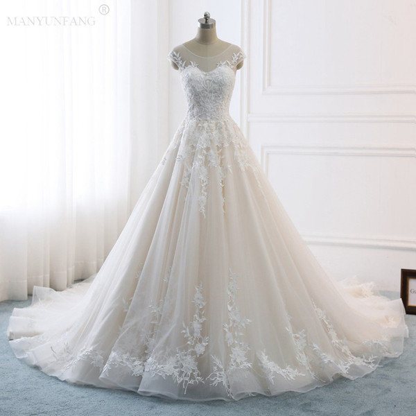 MANYUNFANG Spring Bohemian Wedding Dresses Sexy A-Line Spaghetti Straps Chapel Train Backless Lace Bridal Gowns Real Picture Wedding