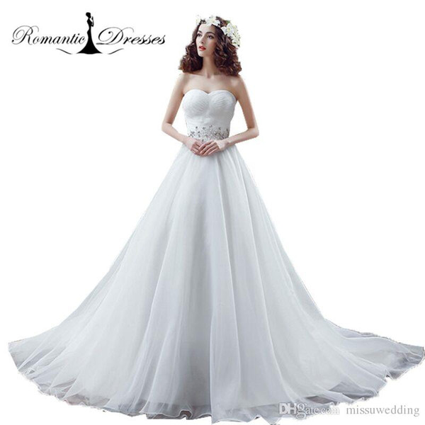 Organza Cheap Wedding Dress Romantic Dresses Sweetheart A Line Long Train White Beaded Bridal Gowns New Arrival Real Photo 30263