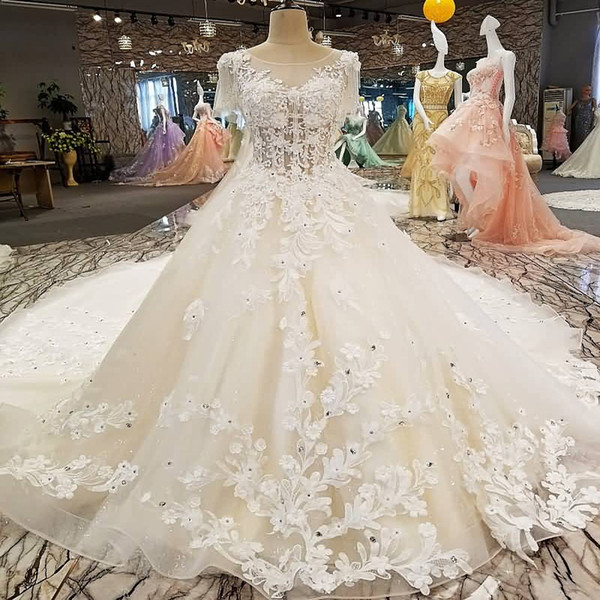 Applique Short Sleeves Wedding Dresses Appliques Elegant Traditional Chinese Lace Casual Dress Wedding Dresses Suzhou 2022Newest Design