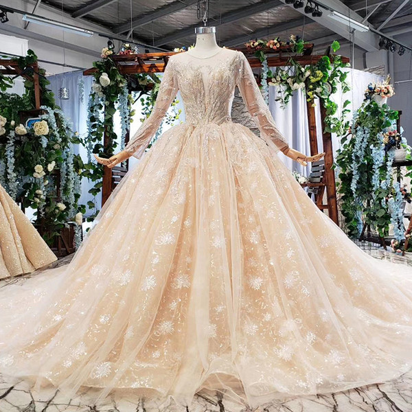 2022autumn vintage wedding dresses illusion o neck tulle long sleeve open keyhole back lace applique gold wedding dresses robes de mariée