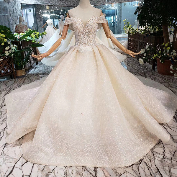 2022Newest Design Lebanon Style Wedding Dresses Sexy Sweetheart Neck Short Sleeve Wedding Gowns Shining Sequins Lace Up Back Bridal Gowns