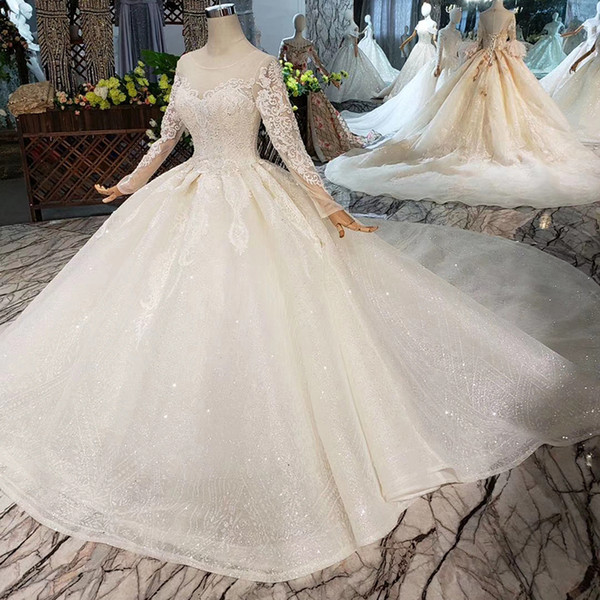 2022Newest Design Melbourne Wedding Dresses Illusion O Neck Long Tulle Sleeve Wedding Gowns Lace Up Back Exquisite Applique Bridal Gowns