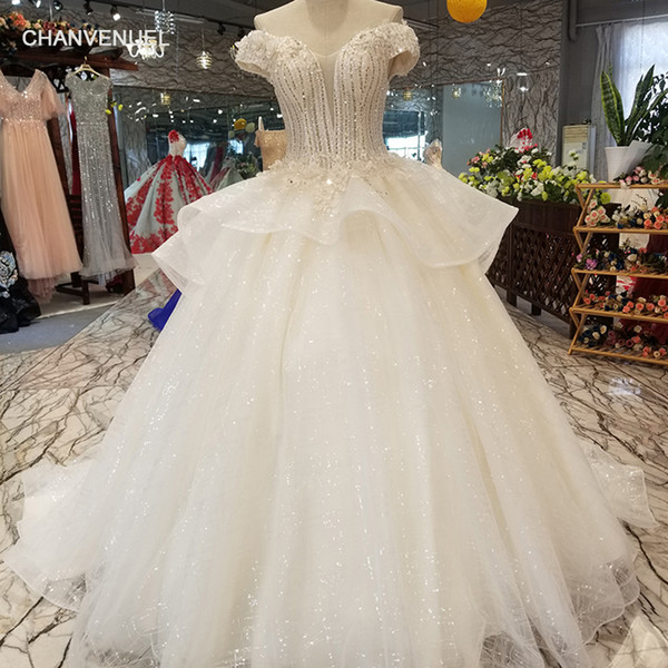 2022Latest Design Lebanon Wedding Dresses Illusion Deep V Neck Backless Cascading Ruffles Backless Shining Sequins Garden Bridal Gowns