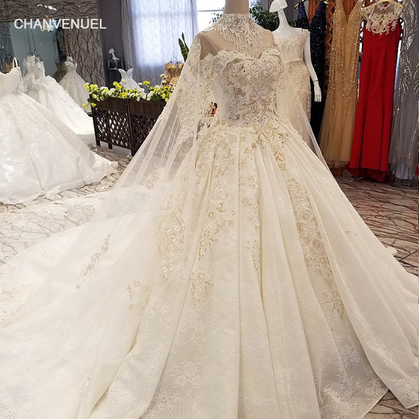 2022Latest Designed Luxury Wedding Dresses Tassel High Collar Strapless Sweetheart Neck Pattern Applique Long Capes Garden Bridal Gowns