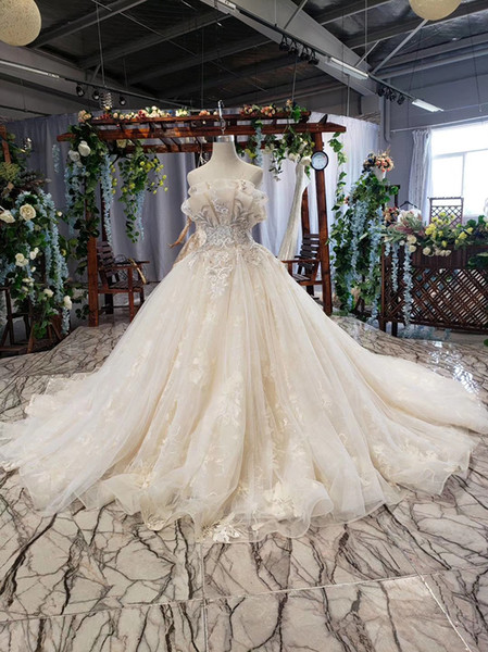 2022latest vintage wedding dresses strapless shell chest backless sleeveless shining sequins lace applique pattern wedding gowns garden new