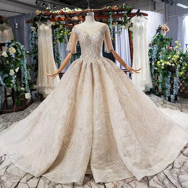 2022boho wedding dresses illusion o neck half tulle sleeve open keyhole back crystal sequins applique pattern lace wedding dresses garden