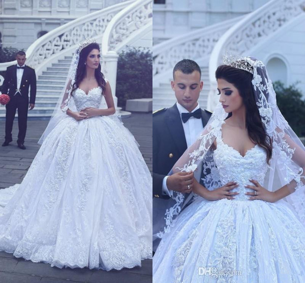 New Said Mhamad Lace Ball Gown Wedding Dresses Sweetheart Appliques Backless Middle East Arabic Bridal Gowns with Sweep Train