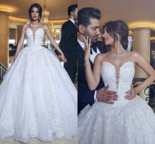 Dubai Arabic Luxury Ball Gown Wedding Dresses Beadings Crystals Floor Length Sweetheart Appliqued Long Formal Bridal Gowns Maternity Dress