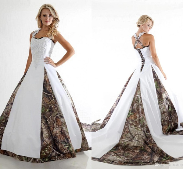 New Arabic Camo Wedding Dresses Plus Size Vintage Appliques Sweetheart Crises Cross Back Ball Gown Bridal Gowns with Chapel Train