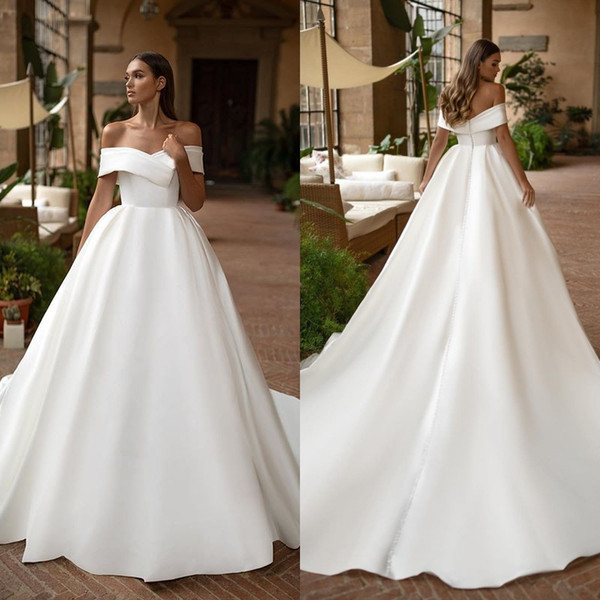 Milla Nova Off Shoulder Ball Gown Wedding Dresses Beach Country Sleeveless Covered Button Wedding Gowns