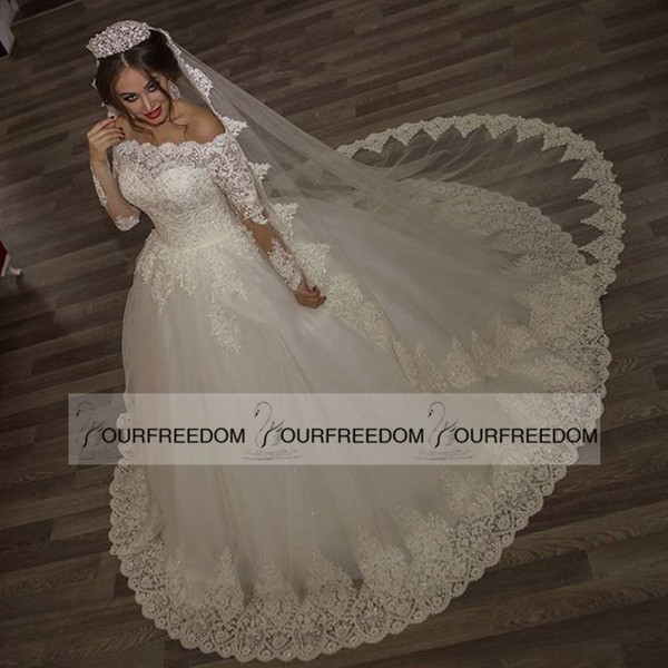 New Arrival Wedding Dresses Special Boat Neck Lace Wedding Gowns Long Sleeves Appliques Beading Gorgeous Bridal Gowns