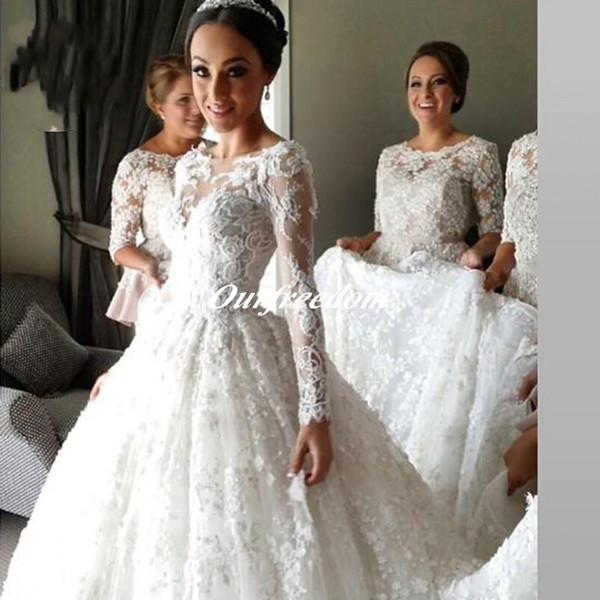 High Quality Lace Long Sleeve Muslim Wedding Dress New Design Vestido De Noiva Luxury Court Train Ball Gown Wedding Dresses