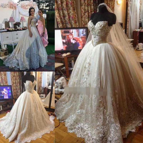 Sweetheart Rhinestones Beads Wedding Dresses Modest Puffy Tulle Lace Ball Gown Garden Country Wedding Bridal Gown Custom Made