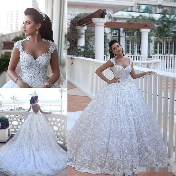 Vestido De Noiva Luxury Crystal 3D Flora Appliques Wedding Dress Sexy Sheer Back Romantic Ball Gown Bridal Gown Robe de Mariage