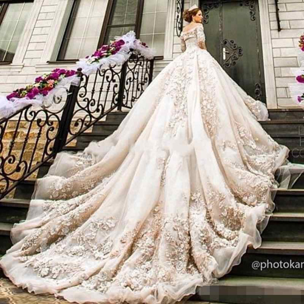 2022Elegant Ball Gown Bling Off Shouler lace Applique Beaded Lace Bohemian Berta Wedding Dresses Bridal Gowns With Sleeves