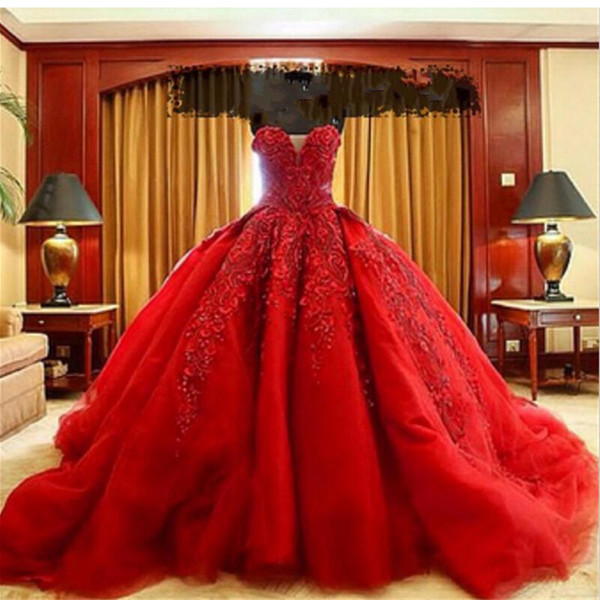 Red Ball gown Gorgeous New Wedding Dresses Sparkle Backless Real photos Tulle Appliques Lace Wedding gown Custom made