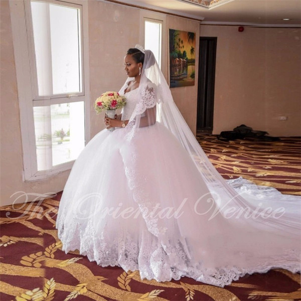 Luxury Lace Ball Gown African Wedding Dress Custom Made Plus Size Chapel Train Nigerian Style Wedding Gowns Casamento For Country