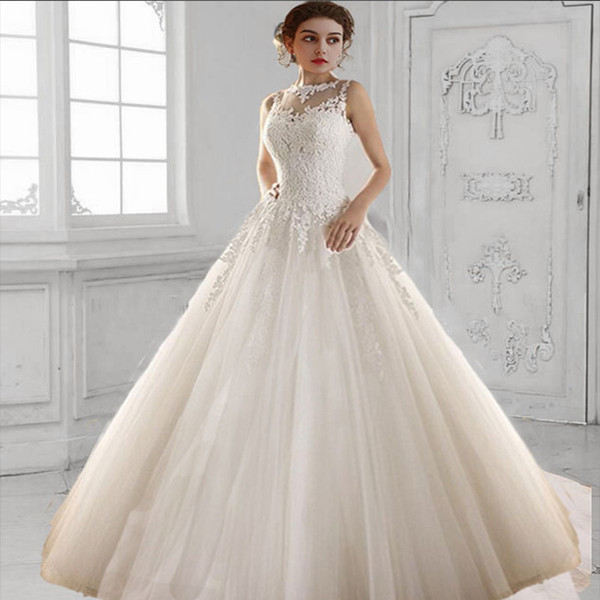 Lace Appliques Ball Gown Wedding Dresses Lace Up Bridal Gowns Floor Length Bride Dress Vestido De Novia