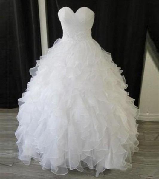 Organza with Ruffles Ball Gown Wedding Dresses Sweetheart Neckline Wedding Gowns Lace Up Bride Dress