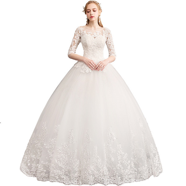 Half Sleeves Tulle Ball Gown Wedding Dress with Appliques Ivory Wedding Gowns In Stock Bride Dress