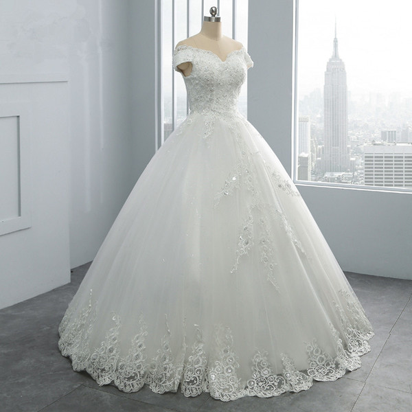 Dubai Tulle Ball Gown Wedding Dress Off Shoulder Bridal Gown Beaded Lace Embroidery Bride Dress