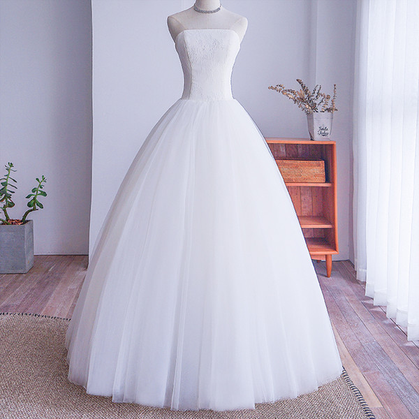 Strapless Tulle Ball Gown Wedding Dresses with Lace Simple Floor Length Wedding Gowns suknia slubna