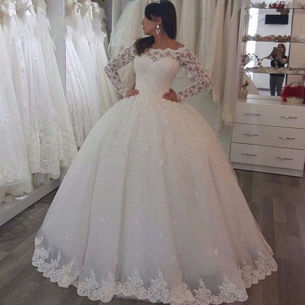 Vestido de noiva Long Sleeves Wedding Dresses Off Shoulder Lace Appliques Wedding Gowns robe de mariee