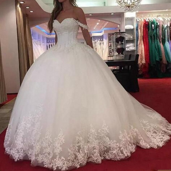 Vestido De Noiva Gorgeous Wedding Dresses Lace Up Bridal Gown Appliques Floral Wedding Dress Custom Made