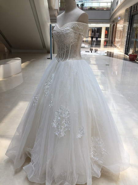 Beaded Lace Appliques Ball Gown Wedding Dresses with Lace Up Back Floor Length Wedding Gowns robe de mariage