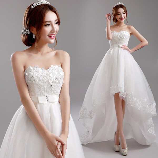 Sweetheart Tulle High Low Wedding Dresses with Flowers Ivory Wedding Gowns Lace Up robe de mariee