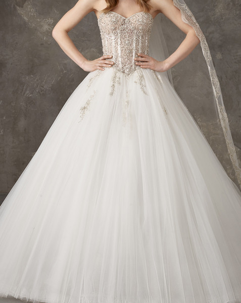 Gorgeous Ball Gown Wedding Dress Ivory Strapless Sleeveless Sweep Train Long bridal Gowns Stunning Crystal with beads