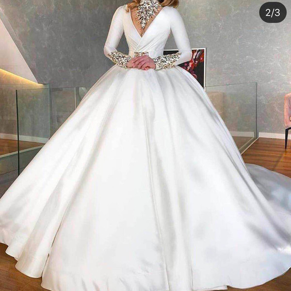 crystal wedding dresses long sleeve high neck ball gown white bridal dresses vestidos de noiva