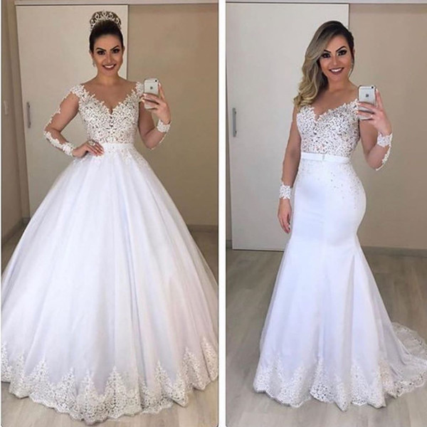 detachable wedding dresses v neck long sleeve lace ball gown bridal dresses vestidos de noiva