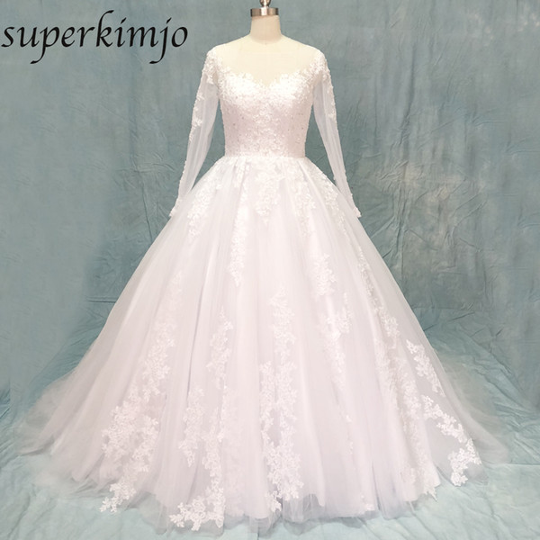 Ball Gown Wedding Dresses Real Picture Sweetheart Neckline Lace Appliques Pearls Chapel Train Bridal Dresses