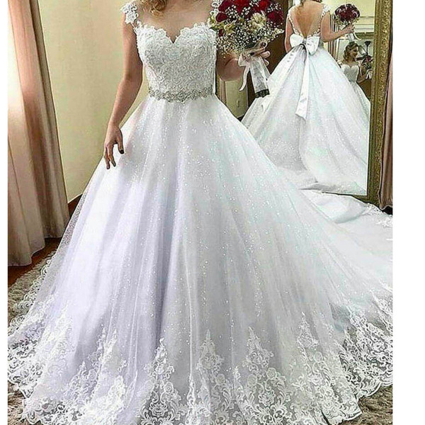 sparkly wedding dress sheer crew neck sequins shinning bridal dresses ball gown belt crystal wedding gowns vestidos de noiva