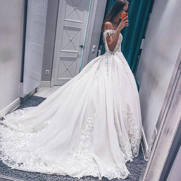 Luxury Lace Princess Ball Gown Wedding Dresses For Bride Off Shoulder Appliques Sweep Train Bridal Gowns Country Style Vestidoe De Noiva