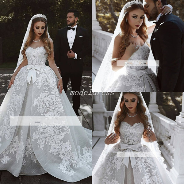 Dubai Princess Ball Gown Wedding Dresses Sweet Heart Sweep Train Appliques Beads Chapel Arabic Garden Bridal Gowns vestido de novia 